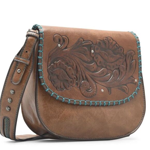Justin Boot Barn Embossed Saddle Bag in Pecan - Picture 1 of 6